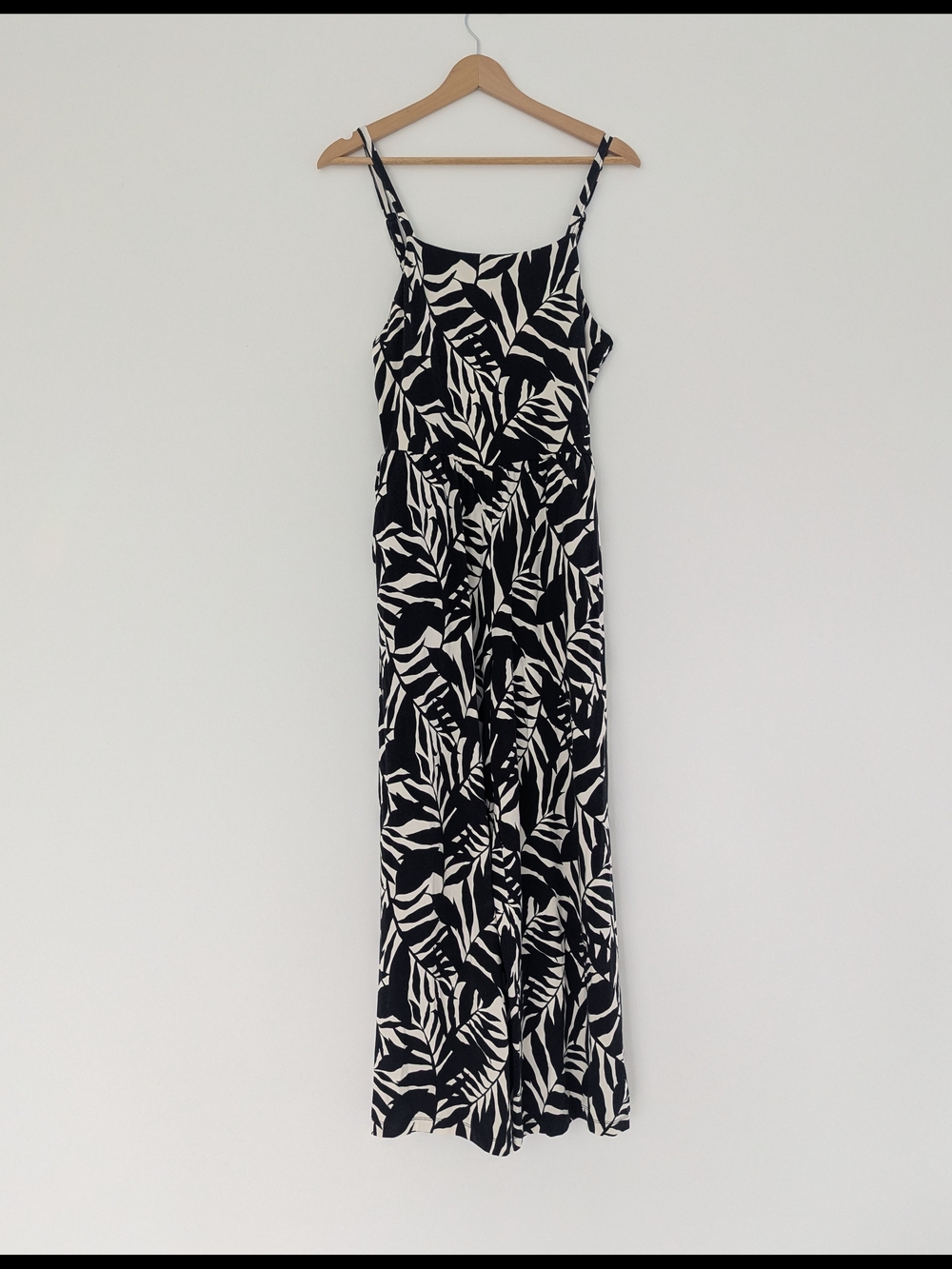 Old Navy Black and White Leaf-Print Breezy Jumpsuit
